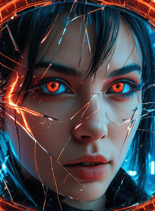 face, mirror, cityscape, light, glass, neon