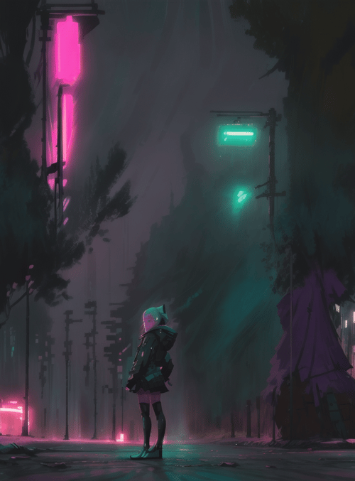 characters, neon lights, street