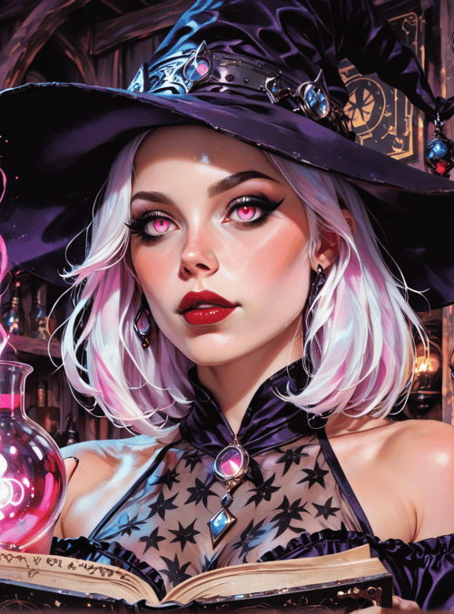 witch, book, bottle, library, moon, hat, lamps, books, magic, spell
