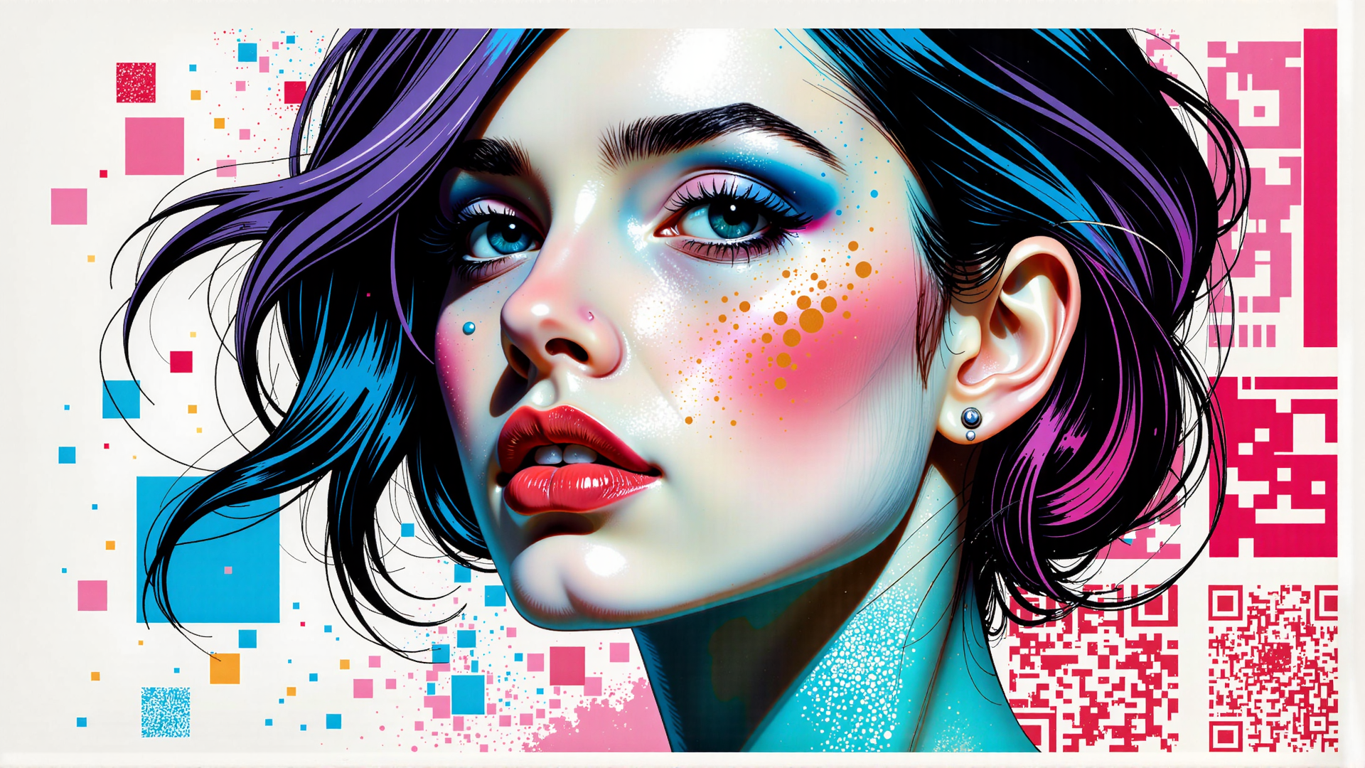 AI generated wallpaper featuring woman, face, hair, ear, lips, nose, cheeks, eyebrows, ears, nose