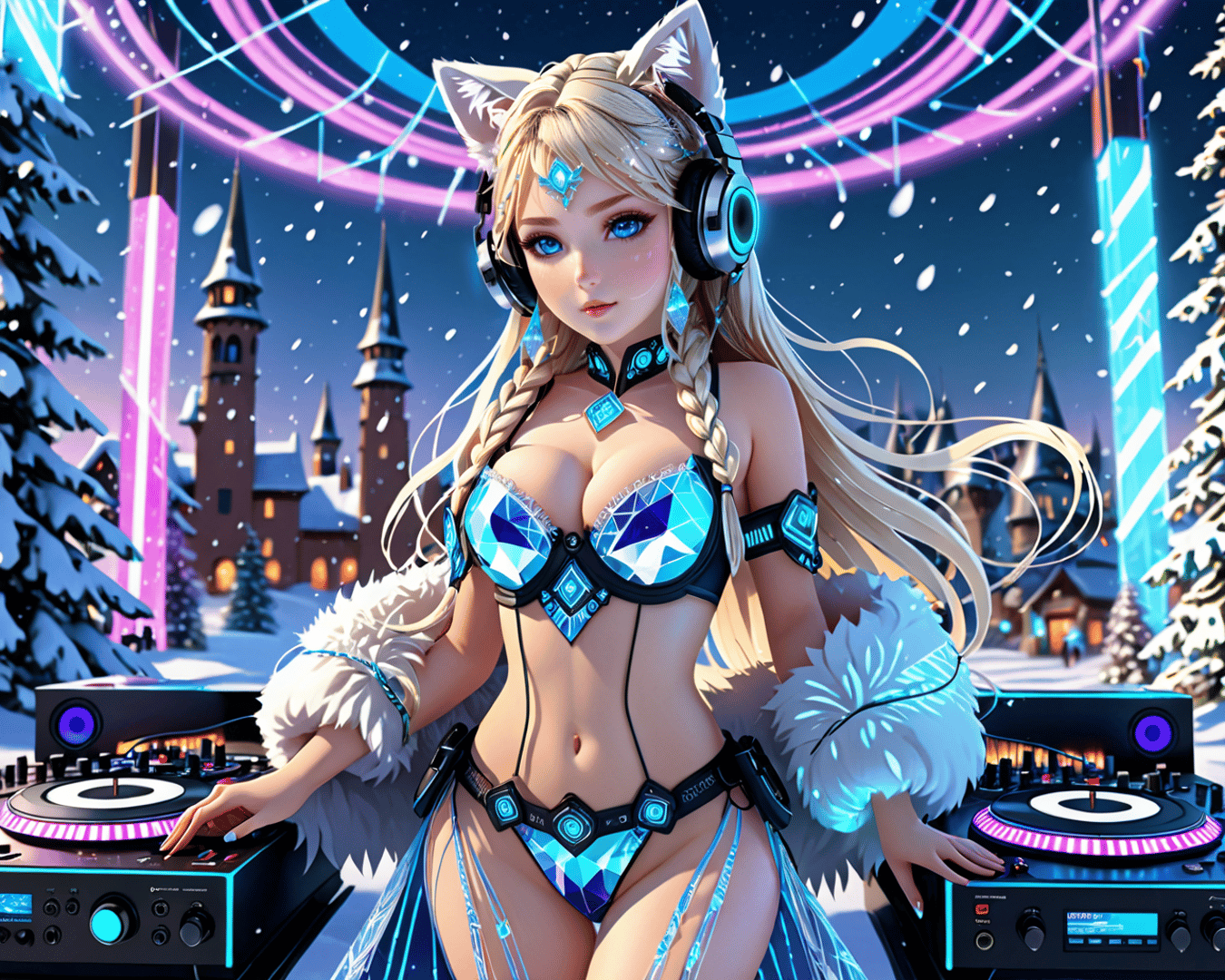 AI generated wallpaper featuring dj, fox, girl