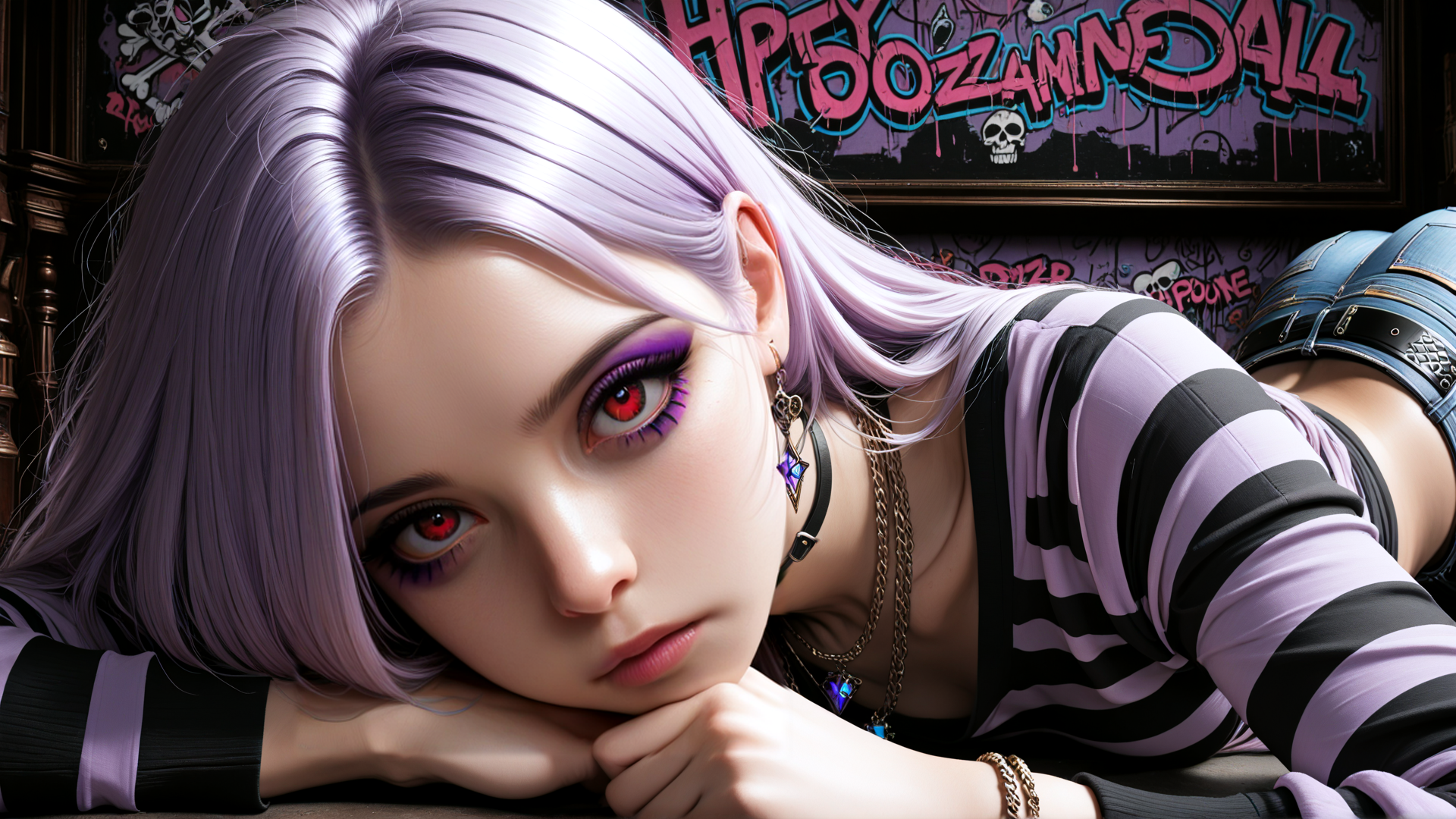 AI generated wallpaper featuring girl, punk, vampire, goth