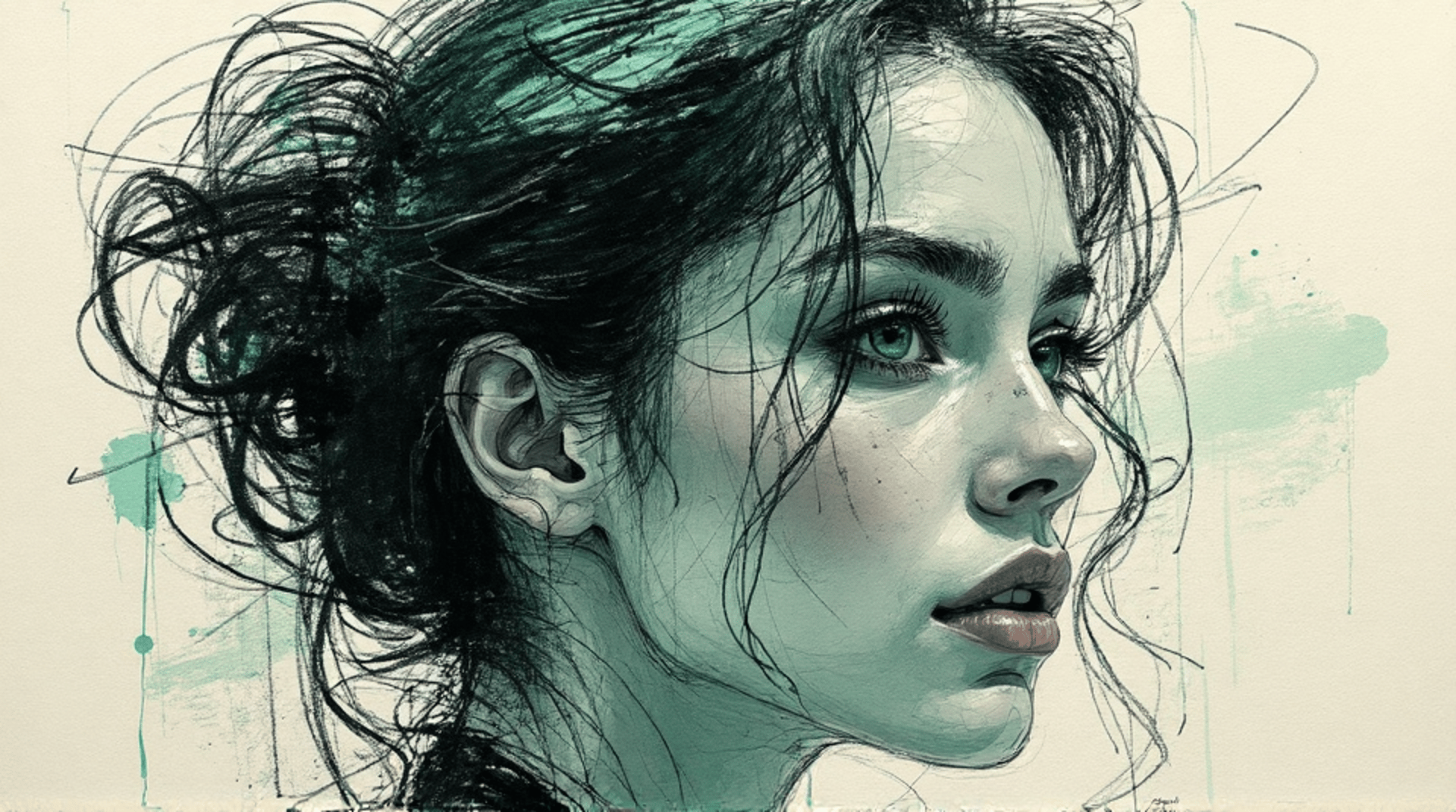AI generated wallpaper featuring woman, hair, face, ears