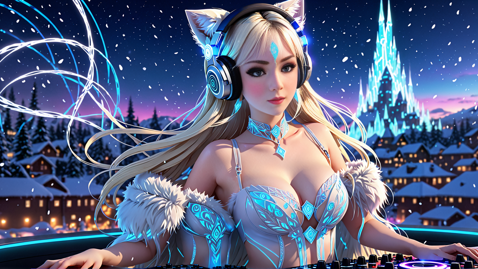 AI generated wallpaper featuring woman, dj, fairy