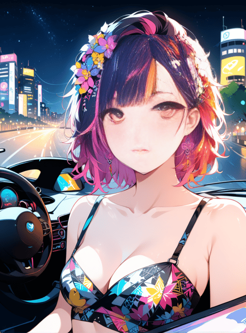 girl, car, city