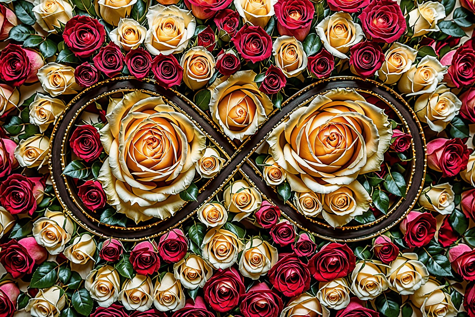 AI generated wallpaper featuring roses, infinity symbol