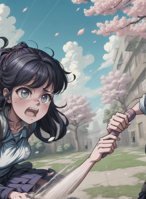 girls, cherry blossoms, school