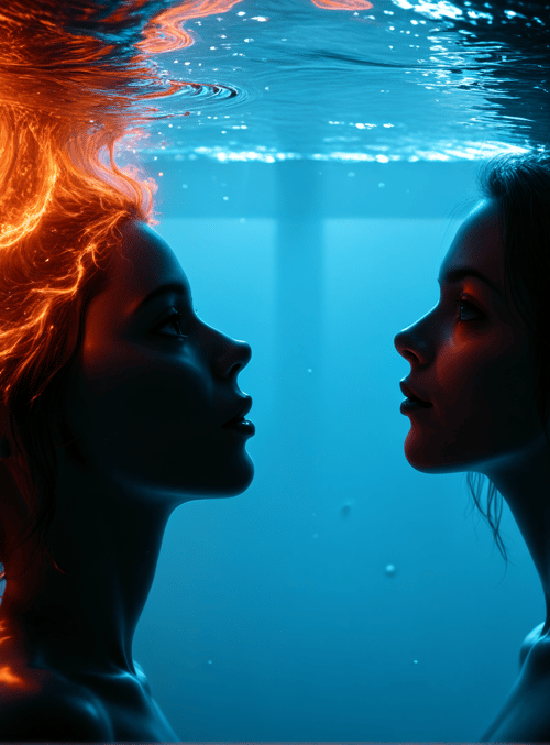 women, hair, water, reflection, silhouette