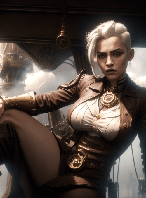 woman, steampunk, train