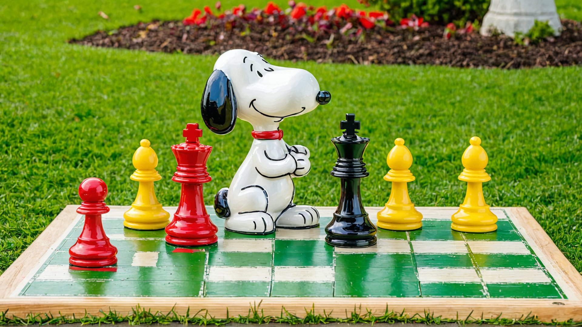 AI generated wallpaper featuring snoopy, chess pieces