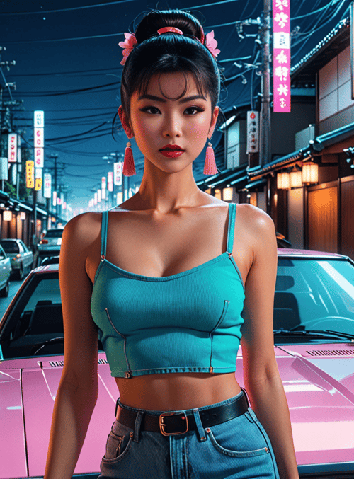 woman, car, street