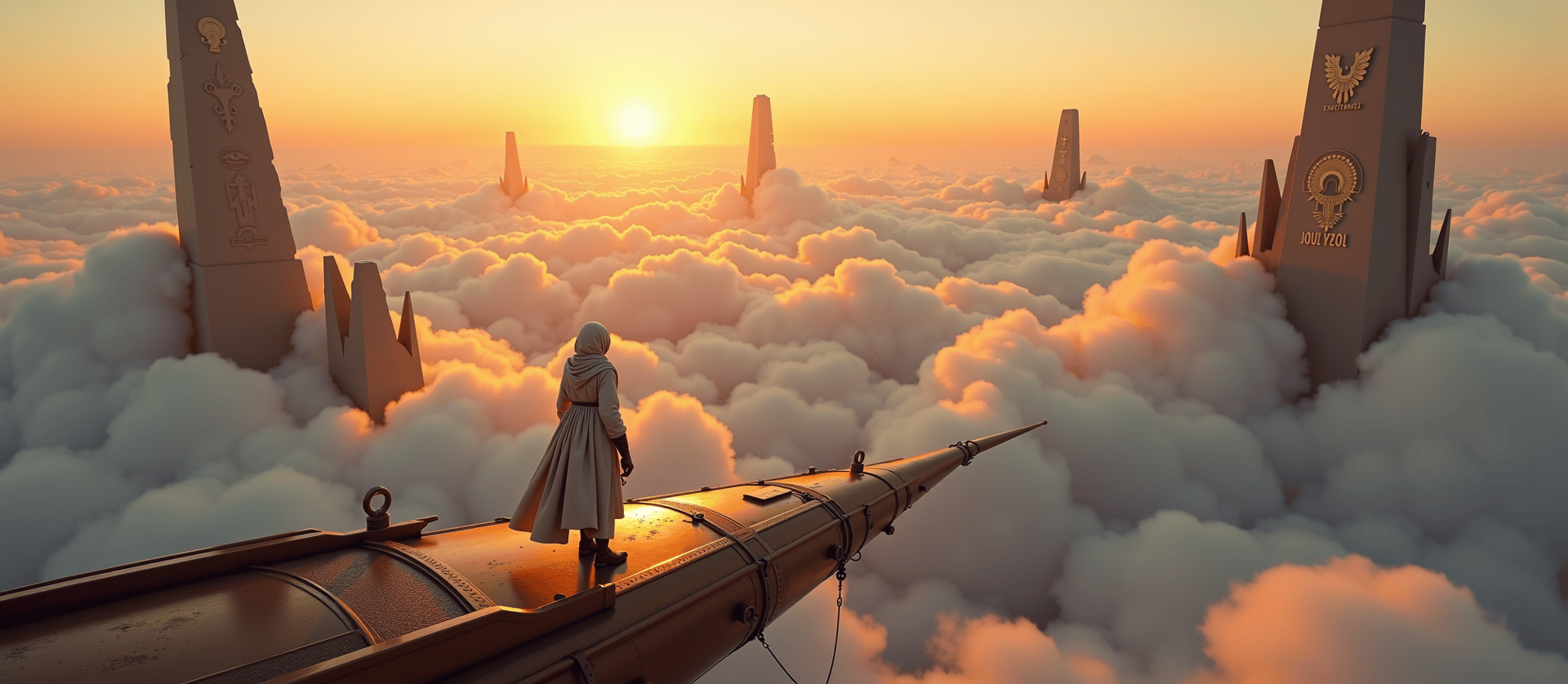 AI generated wallpaper featuring figure, monument, cloud