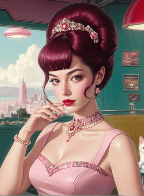 woman, cat, diner