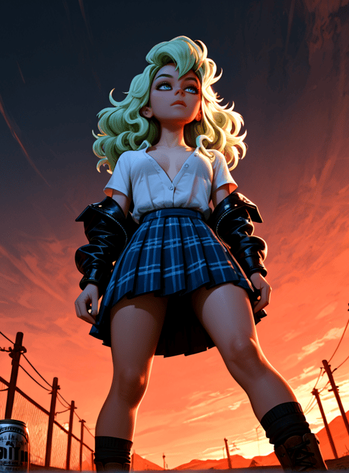 girl, fence, bus, can, sky