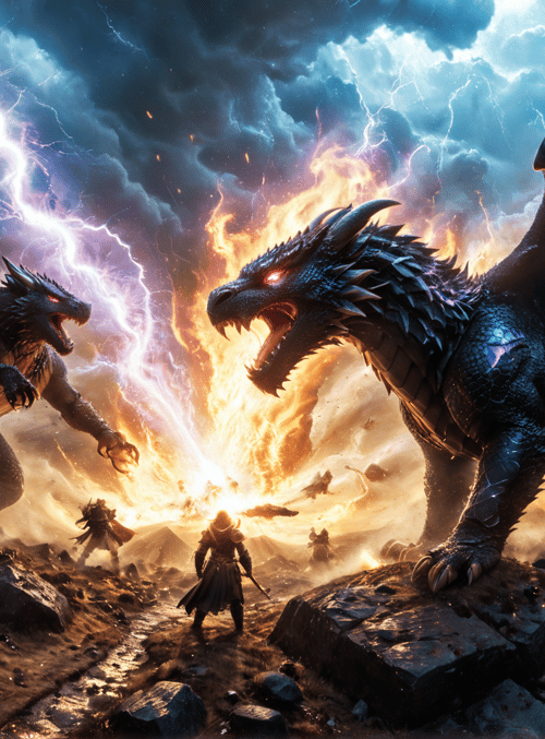 dragons, warrior, battle