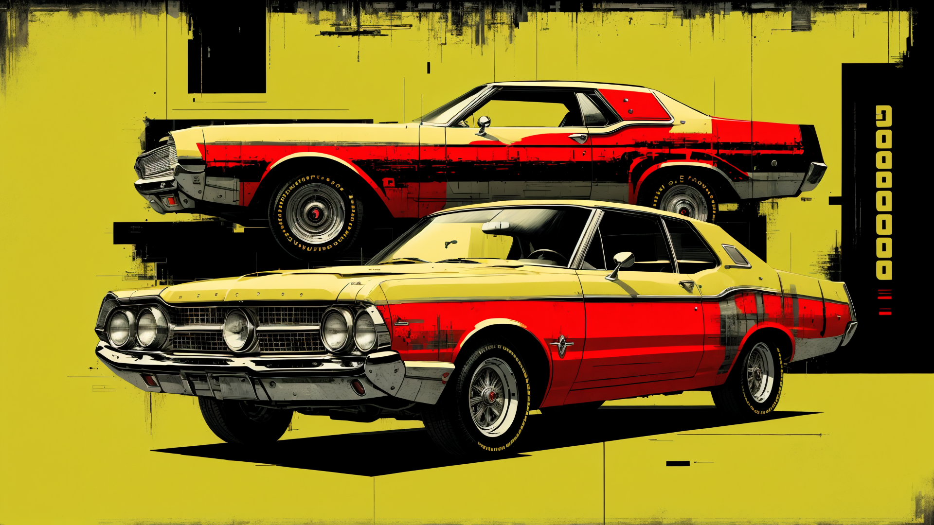 AI generated wallpaper featuring car, muscle car, classic car, automobile, paint, vehicle