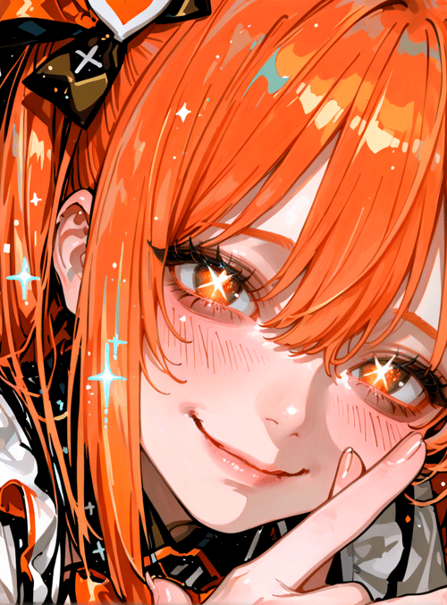 girl, anime, character, hair, bow, hand, eye, star, light, smile
