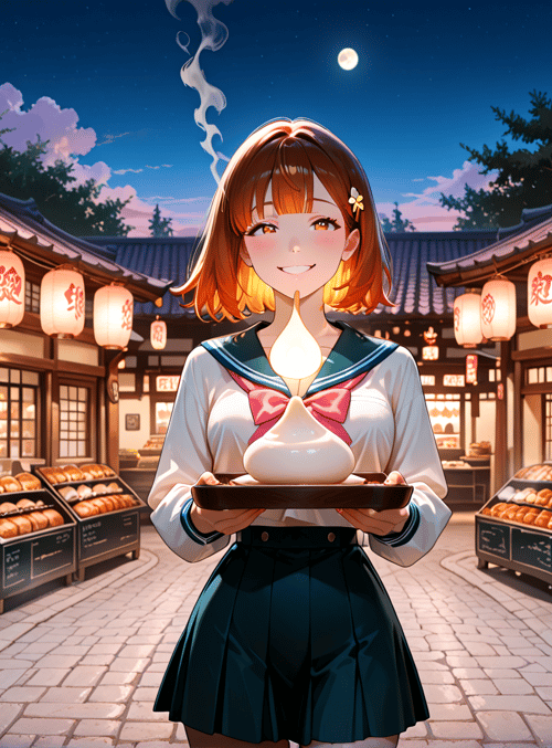 girl, bread, lantern, market, bakery, moon, girl, buns, noodle, sailor