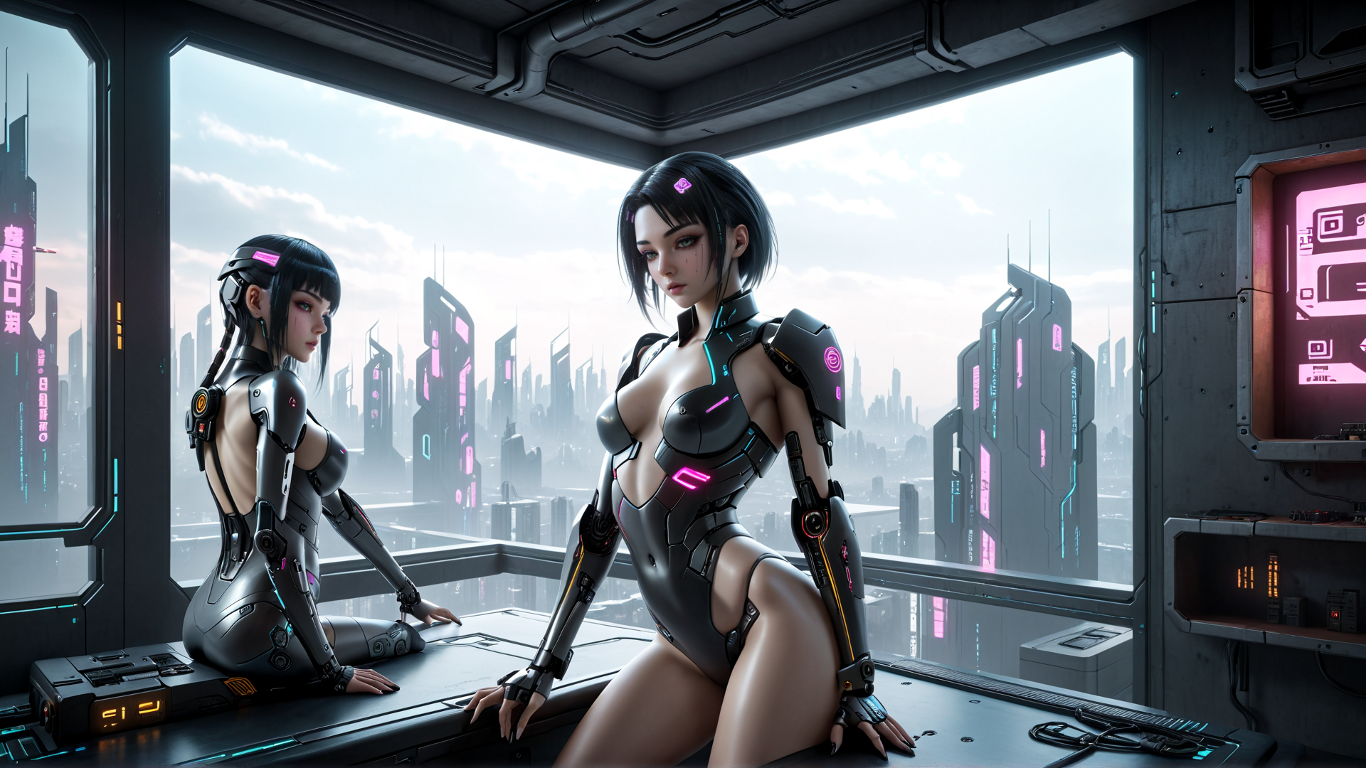 AI generated wallpaper featuring cyborgs, robots, futuristic