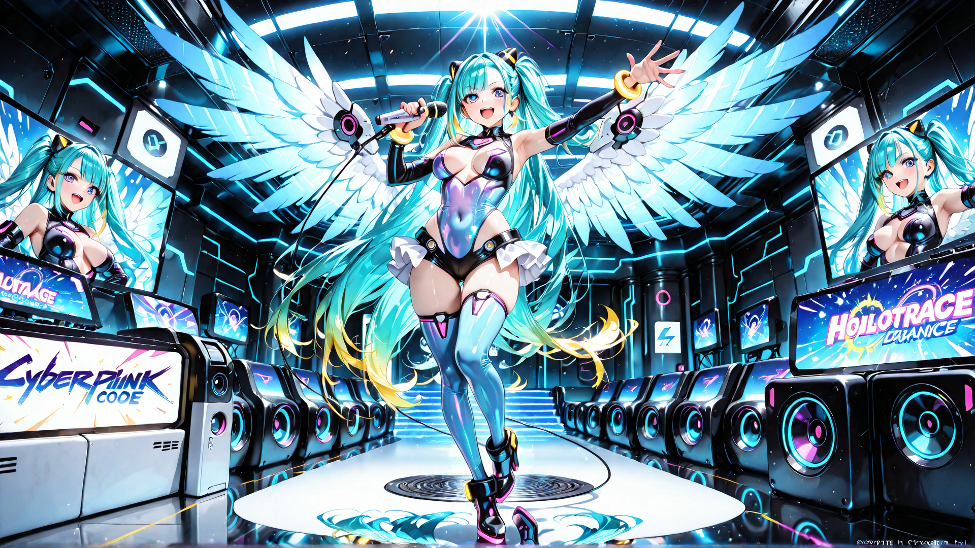 AI generated wallpaper featuring anime character, mikuru, wings