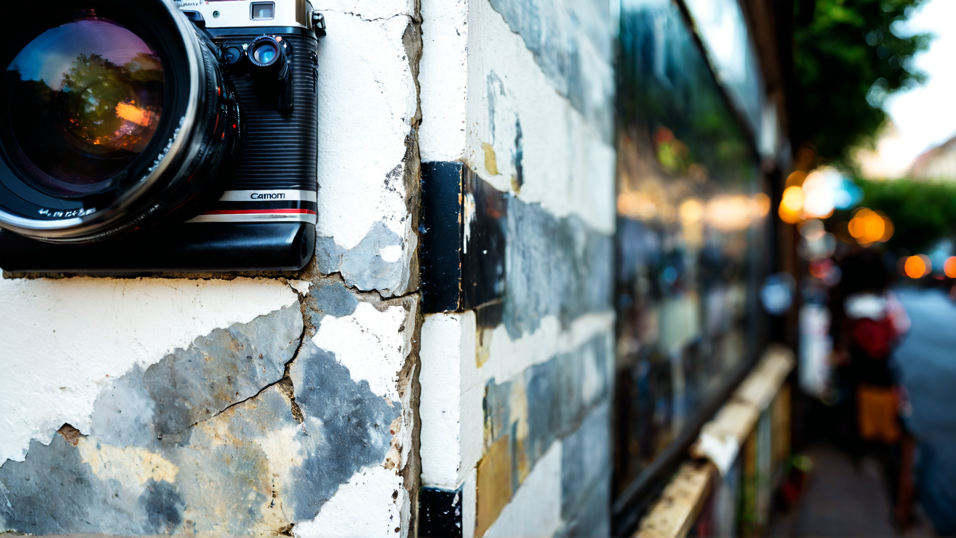 AI generated wallpaper featuring camera, wall, street