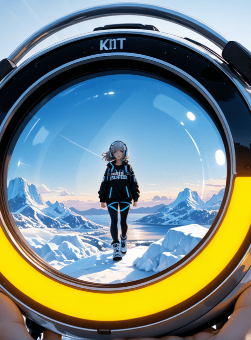 girl, headphones, mountains