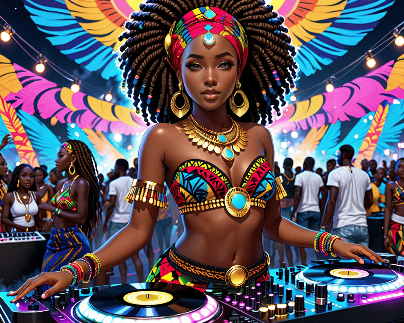 AI generated wallpaper featuring dj, woman, party