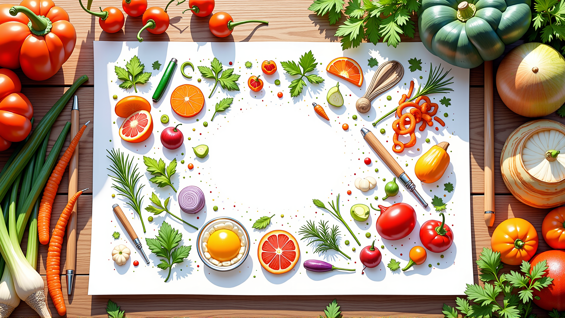 AI generated wallpaper featuring vegetables, fruits, herbs