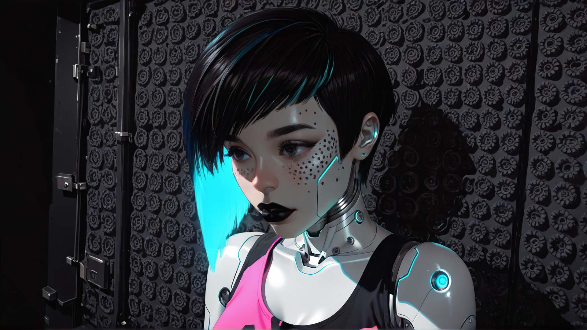AI generated wallpaper featuring cyborg, robot, woman, character, anime