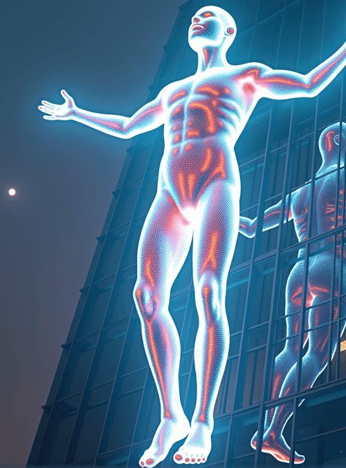 human, silhouette, digital, building, reflection