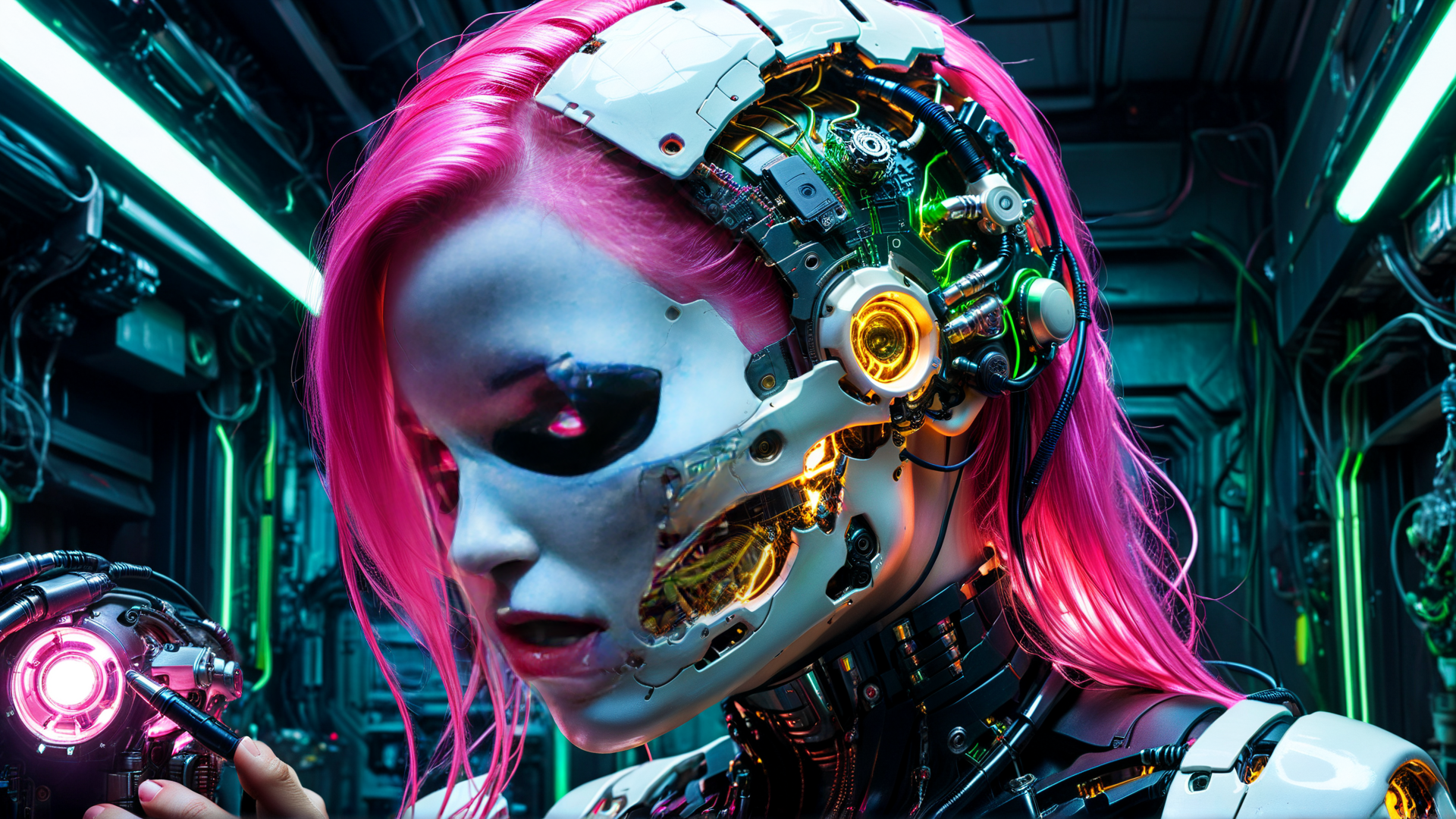 AI generated wallpaper featuring cyborg, robot, machine