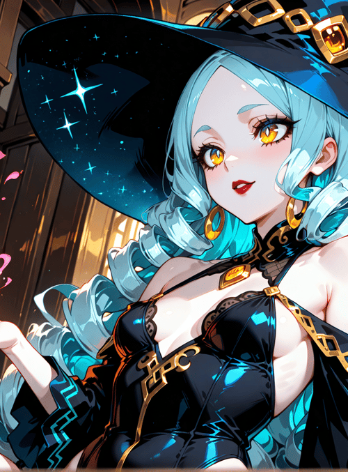 witch, bottle, heart, hat, hair, pendant