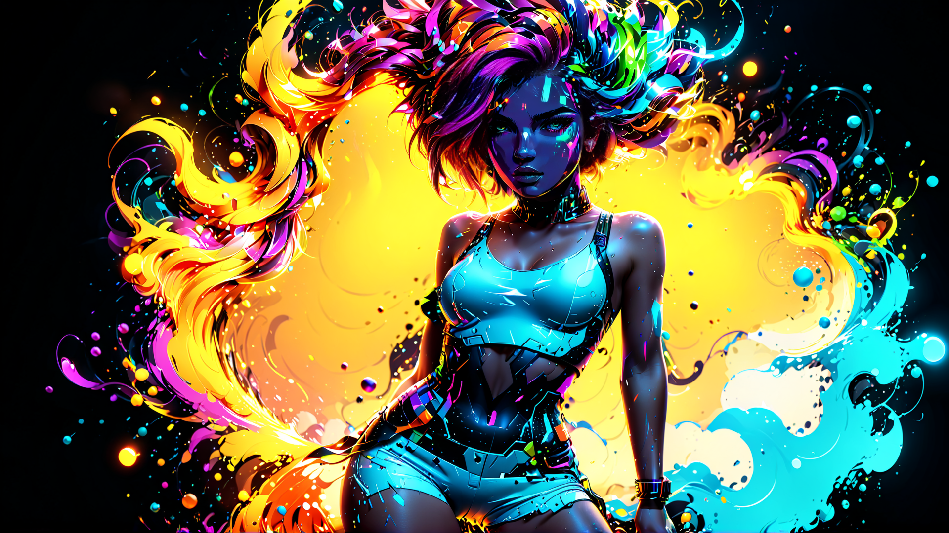 AI generated wallpaper featuring woman, cyberpunk, art