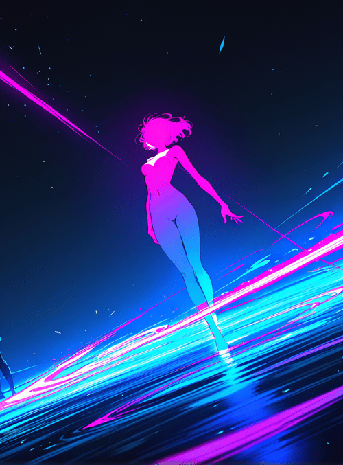 silhouette, human, neon, light, galaxy