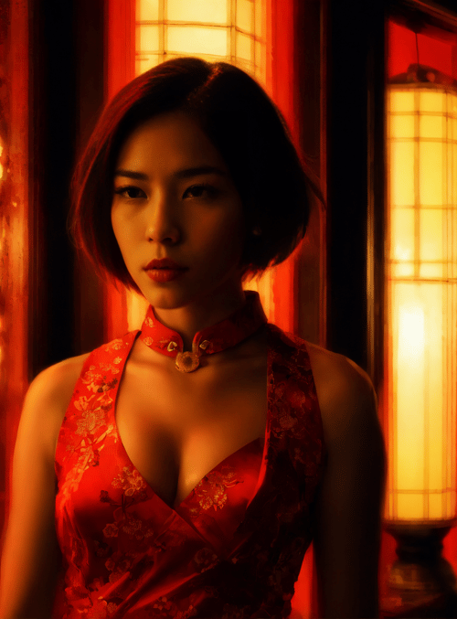 woman, dress, lantern