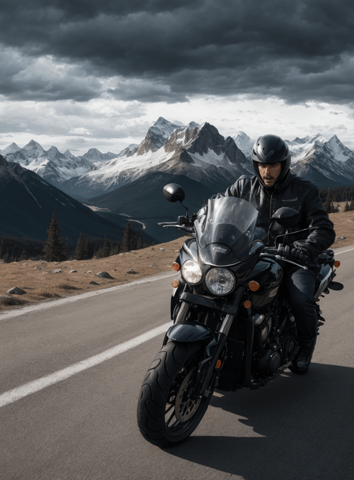 motorcycle, rider, mountains