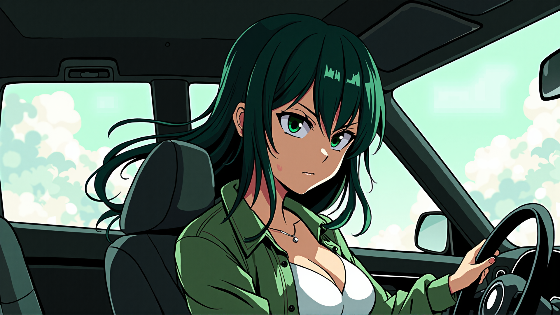 AI generated wallpaper featuring girl, driver, car, anime