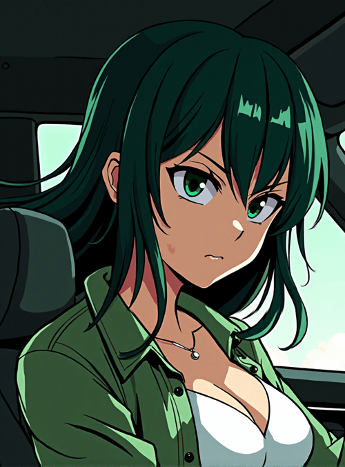 girl, driver, car, anime