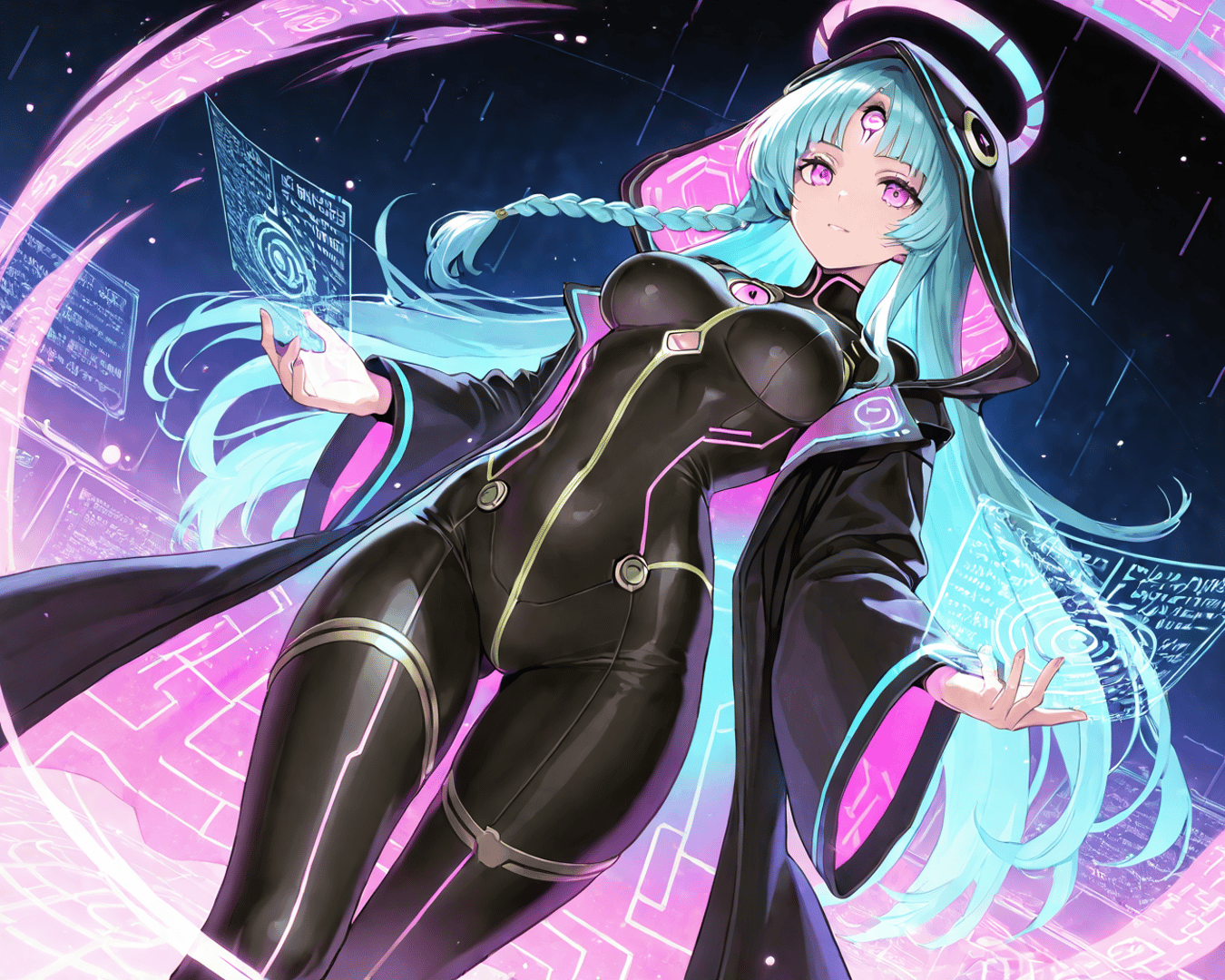 AI generated wallpaper featuring cyberpunk, character, magician