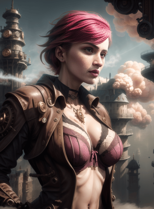 woman, steampunk, city