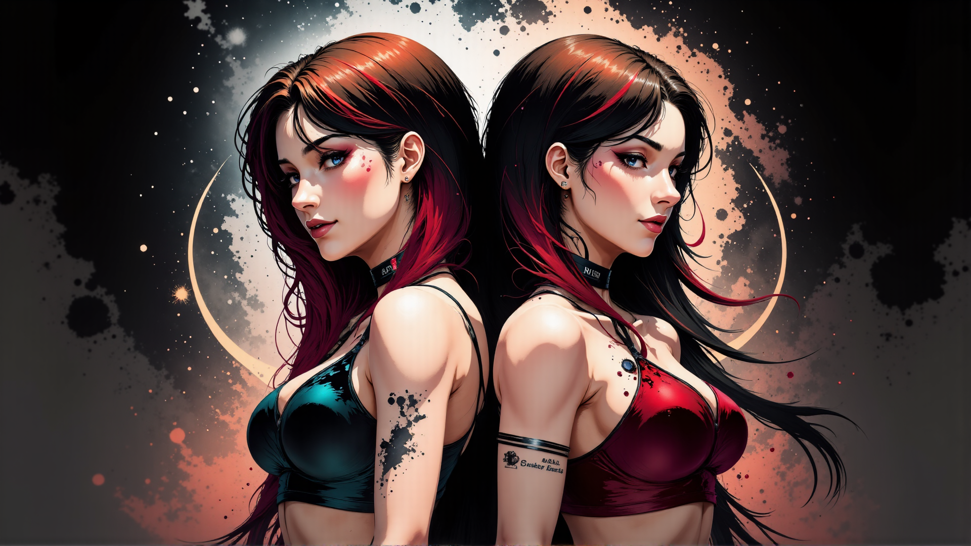 AI generated wallpaper featuring woman, bikini, tattoo, earring, hair