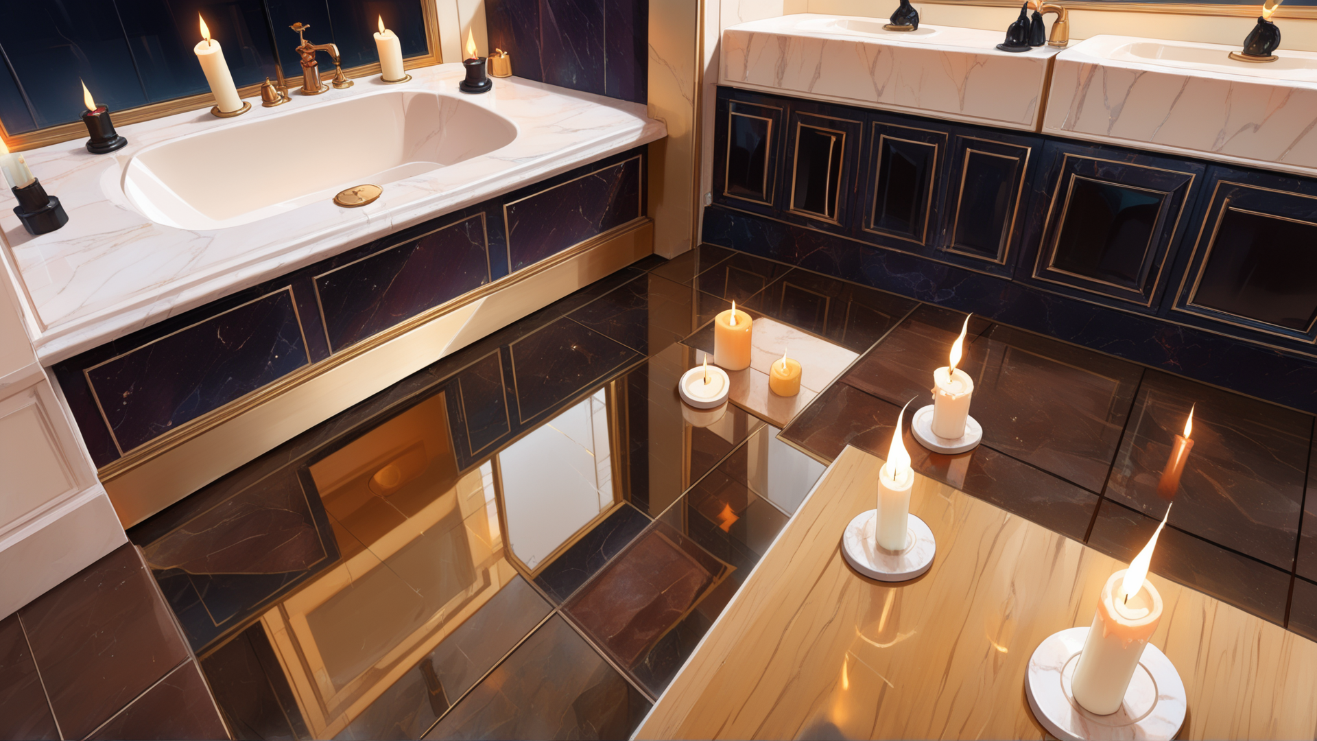AI generated wallpaper featuring bathroom, candles, marble