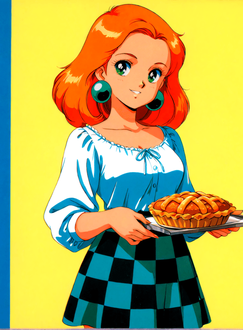 woman, pie, advertisement, cartoon, character, banner, text, logo, food, product
