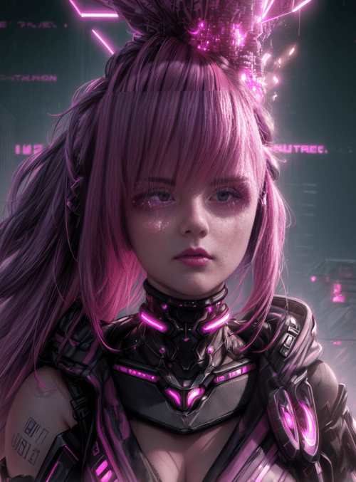 cyborg, girl, neon