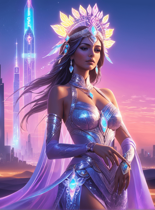queen, futuristic, city
