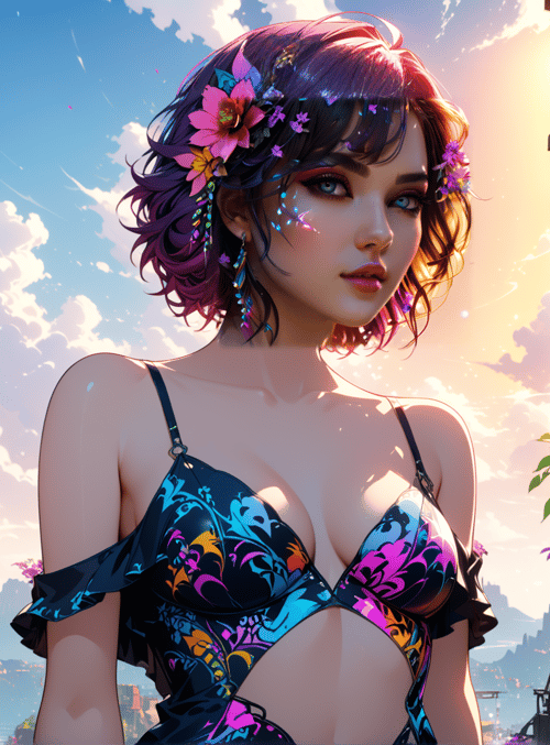 woman, flowers, city