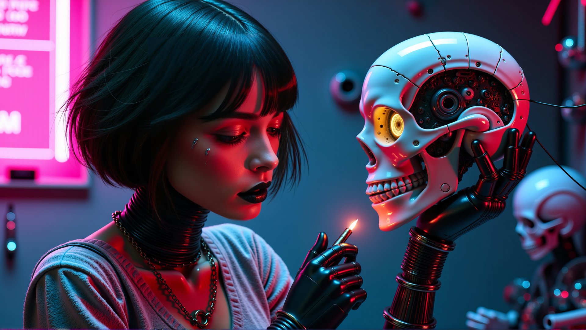AI generated wallpaper featuring cyborg, robot, human