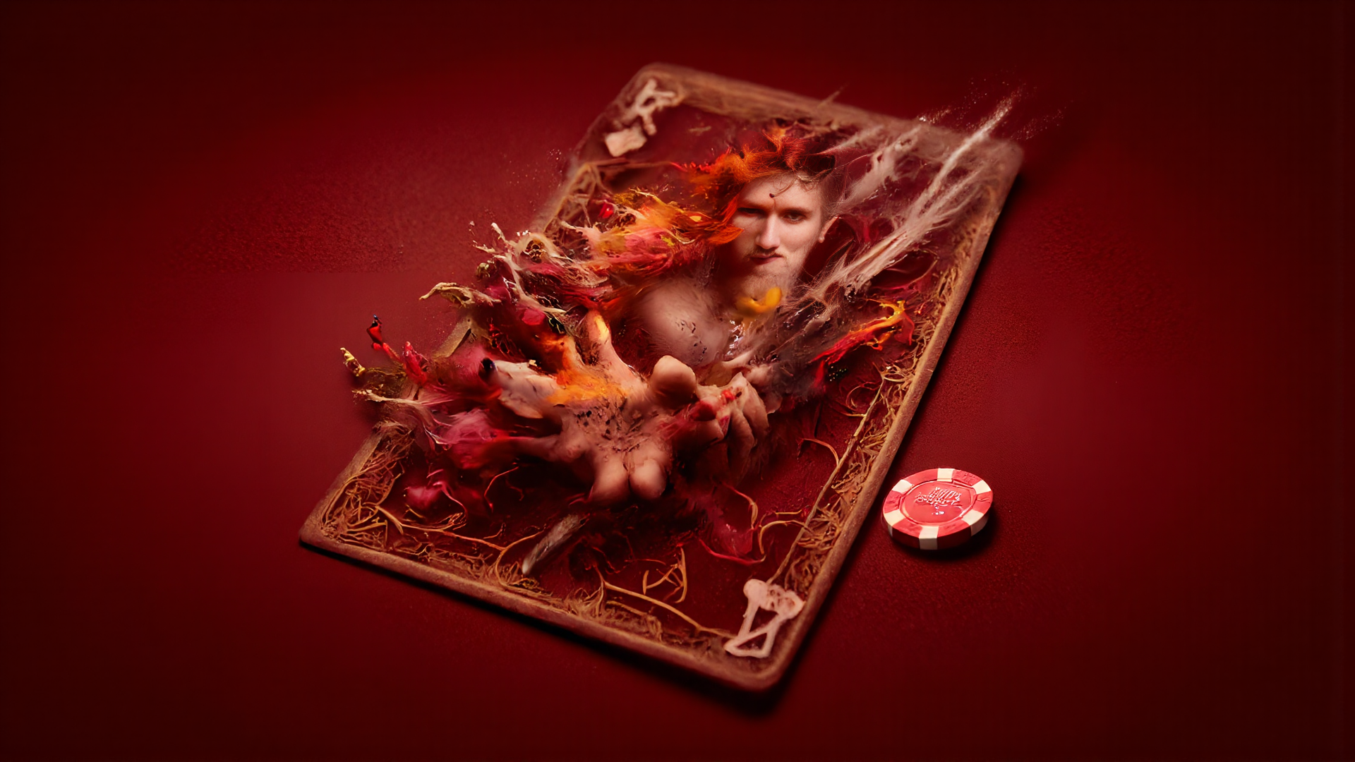 AI generated wallpaper featuring tarot card, hand, chips