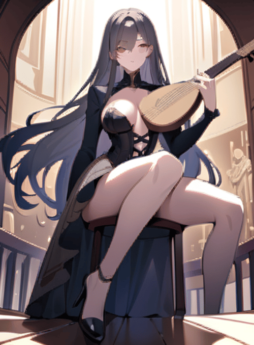 woman, lute, gown