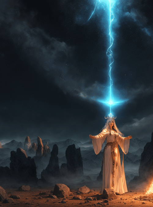 figure, lightning, fire